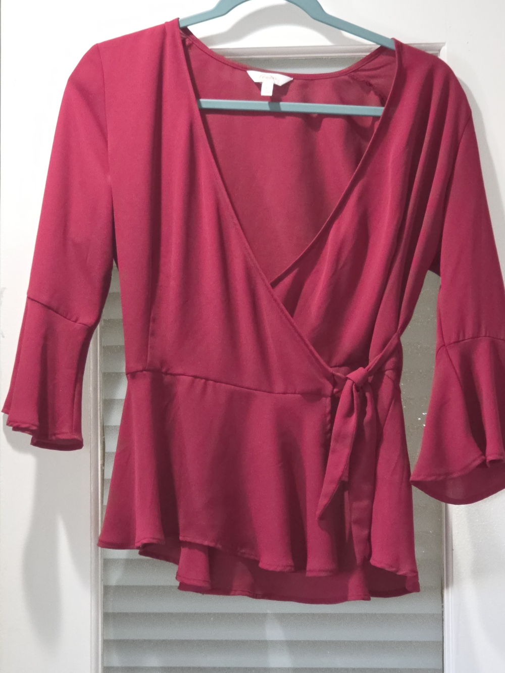 Candie's Raspberry Pink Wrap Peplum Blouse